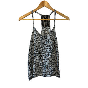 LOVELYGIRL Black & White Floral Printed Lace Detail Tank Top S